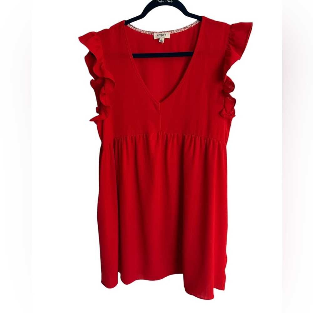 Umgee Red Flutter Sleeve V Neck Dress Size Large